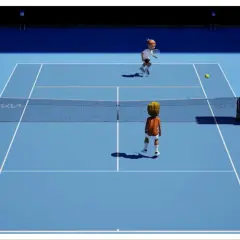 Animowana grafika z meczu tenisowego na niebieskiej nawierzchni Australian Open.