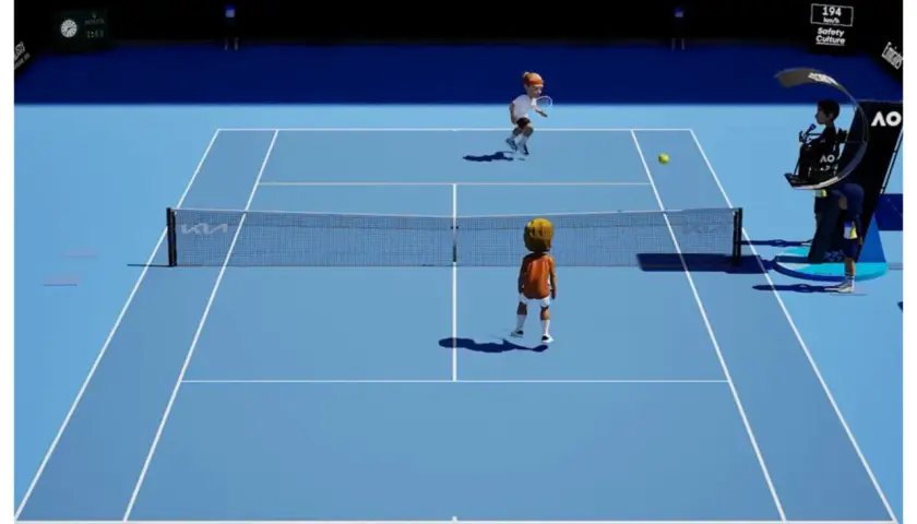 Animowana grafika z meczu tenisowego na niebieskiej nawierzchni Australian Open.